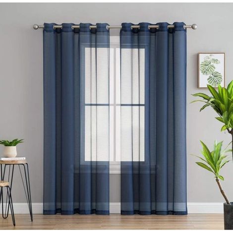 Rideau en tulle translucide avec œillets, 2 panneaux (134 cm x 240 cm, bleu marine) (1/5)