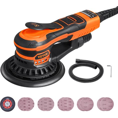 VEVOR Levigatrice Orbitale Casuale da 150 mm Levigatrice Orbitale Senza Spazzole 350 W 10000 PRM Levigatrice Palmare Elettrica a 6 Velocita Variabili con 10 Fogli Abrasivi, Connettore Antipolvere (1/5)