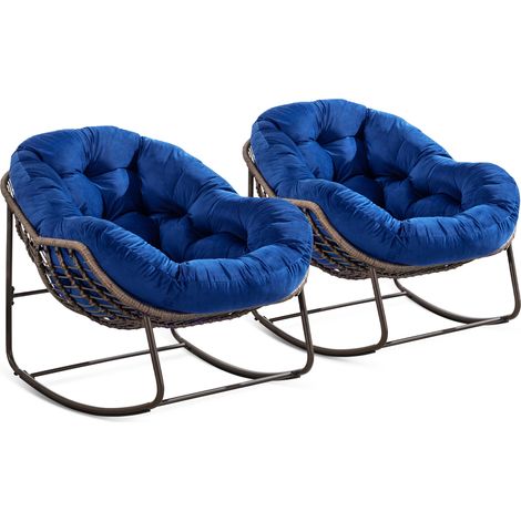 Silla mecedora de ratán sintético azul oscuro con cojín acolchado HOMVRA (1/5)