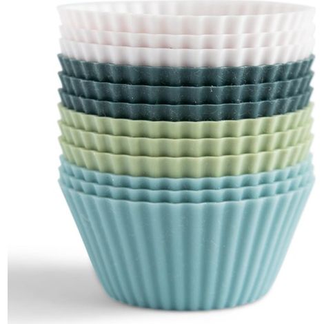 12er Pack wiederverwendbare Silikon Backförmchen Muffinformen Förmchen für Cupcakes BPA frei Standardgröße Weiß, Blau, Grün (1/5)