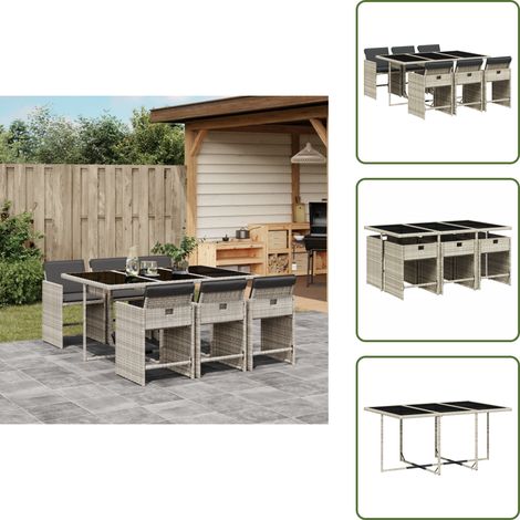 Ratán sintético - vidaXL Set comedor jardín 7 pzas y cojines ratán sintético gris claro - Mesa de jardín