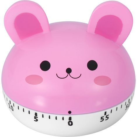 Minuteur mécanique manuel forme lapin rose, compteur de cuisine pour chronométrage alimentaire (1/5)