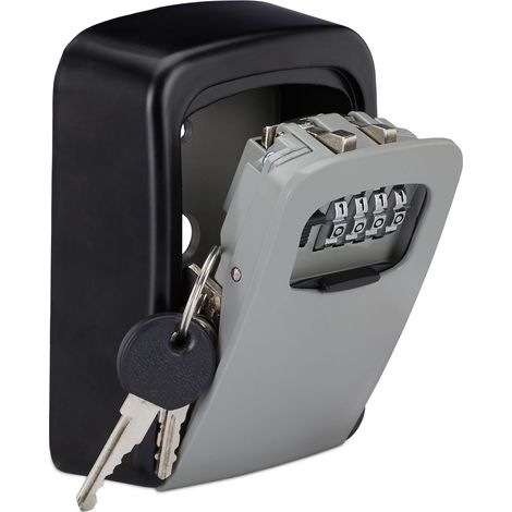 Boîte à clés murale sécurisée avec code accès rapide 11,5 x 9 x 4 cm design contemporain en aluminium noir (1/4)