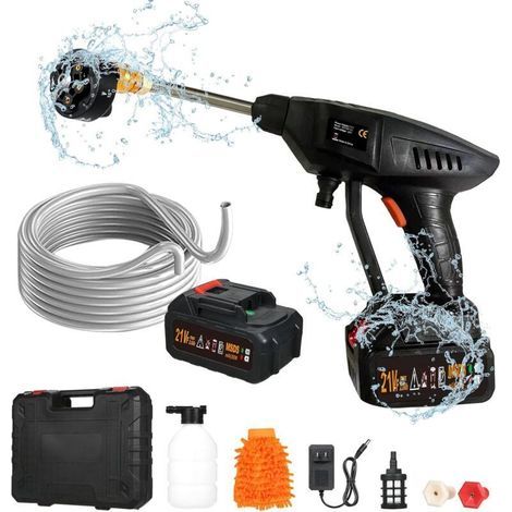 Nettoyeur Haute Pression sur Batterie, Max 870 PSI Nettoyeur Haute Pression sans Fil Portable avec Accessoires, Buse Multi-Fonctions 6-en-1, Idéal pour Voitures Maison Jardin (1/4)