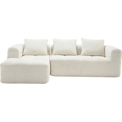 Divano angolare a L in ciniglia beige con chaise longue, 3 posti, senza montaggio