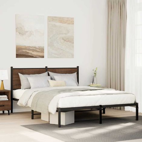 vidaXL Metal Bed Frame without Mattress Brown Oak 137x190 cm (1/5)