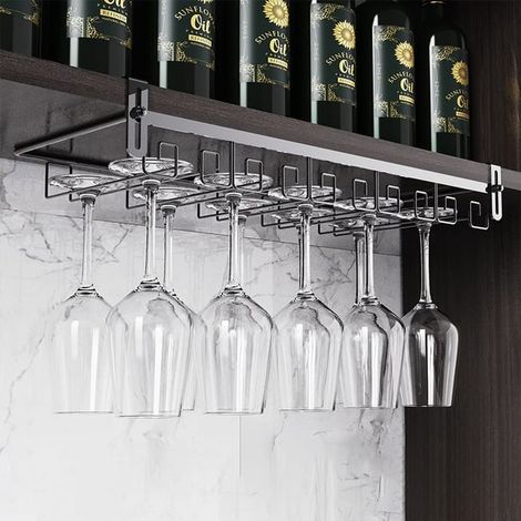 Porte-verres à vin suspendu gris foncé – Refroidisseur élégant sans perçage pour 12-15 verres 55x22,5x7 cm (1/5)