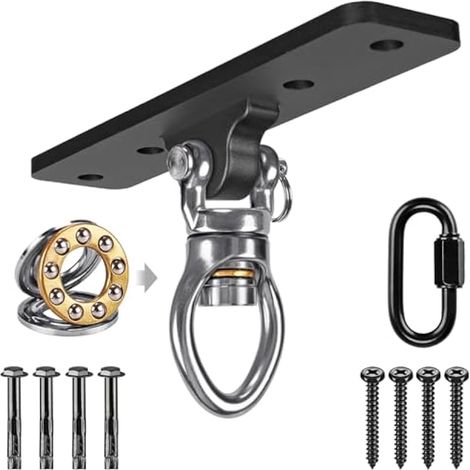 BeneLabel Suspension pour BalançOire, Crochet de Suspension Hamac Pivotant 360, Support de Fixation Mural pour Sac de Frappe, Corde Yoga, Cerceau Aérien Kit de Suspension Bois/Béton, 900lb/Losange