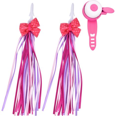 Guidon vélo enfant rose avec sonnette sonore puissante et franges décoratives, accessoire cyclisme fille, cloche de guidon, lot de 1. (1/5)