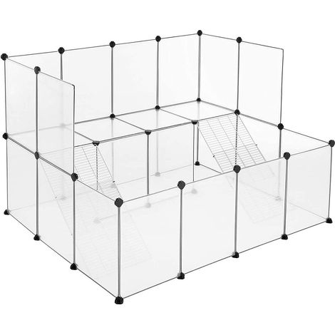 Enclos modulable pour petits animaux jardin 143 x 108 x 92 cm zone sécurisée ambiance cosy en plastique blanc (1/3)