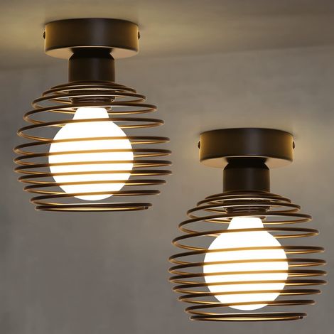 ZMH 2ER Plafonnier Vintage Noir : E27 Douille Lampe de Couloir Rétro Lampe d'Escalier Industriel Abat-jour Métal pour Couloir Escalier Balcon Couloir Cuisine Chambre - sans ampoule