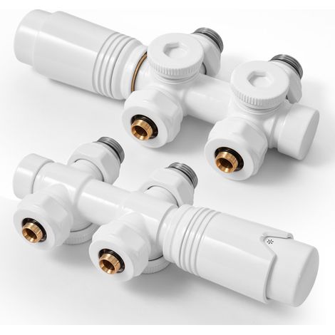 Lot de 2 robinets thermostatiques radiateur Multibloc blanc G1/2 pour tubes 15/16 mm S'AFIELINA