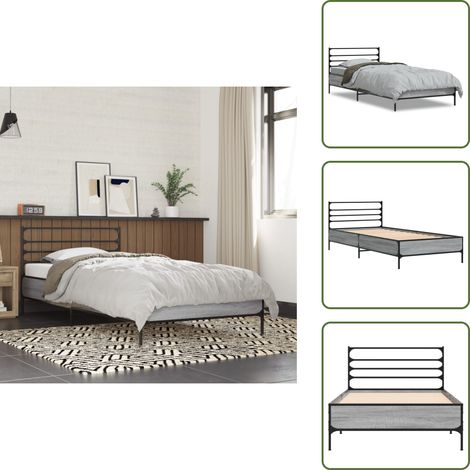 Cadre de lit sans matelas sonoma gris 100x200 cm - Cadre De Lit - Lit Double - Lit Sommier - Lit Design - Lit Moderne (1/5)