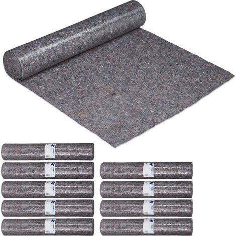Couverture déménagement, lot de 10, 1x25 = 25 m, Rouleau protection sol 270 g/m² tapis travaux peinture, gris