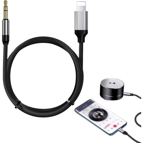 Adaptateur Jack pour iPhone – Câble audio 3,5 mm 1 m noir compatible iPhone 14/13/12/11/XS/XR/8/7, iPad et iPod (1/5)