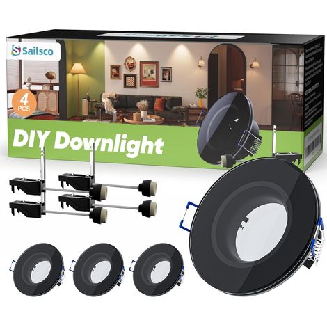 Spot Encastrable GU10 Set Cadres de Montage pour Spot Encastrable,Spots de Plafond en Acier Blanc Orientable 60°,Rond Plat Cadre d'Encastrement 70mm pour Intérieur,230V,Blanc,Lot de 4 (1/5)