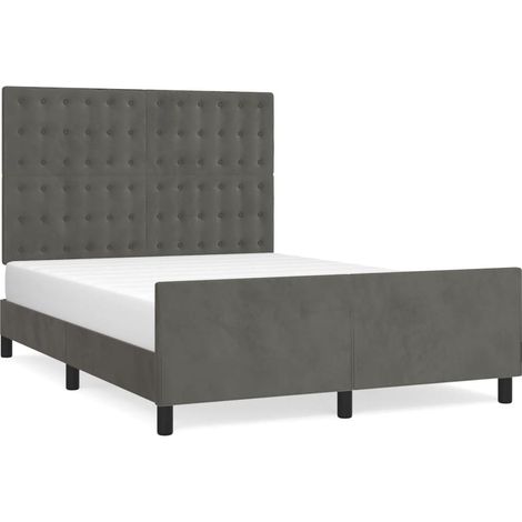 Lit double  Lit adulte  Cadre de lit sans matelas gris foncé 140x190 cm velours (1/5)