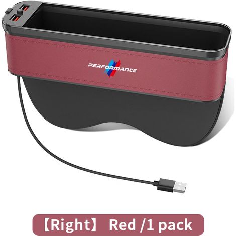 (Pour droitier rouge) Boîte de rangement lumineuse en cuir pour l'espace entre les sièges arrière des BMW X3, X5, X6, F30, F34, F10, F20, G20, G30, G01, G02, G05, F15, F16 et séries 1, 3, 5 et 7 (1/5)