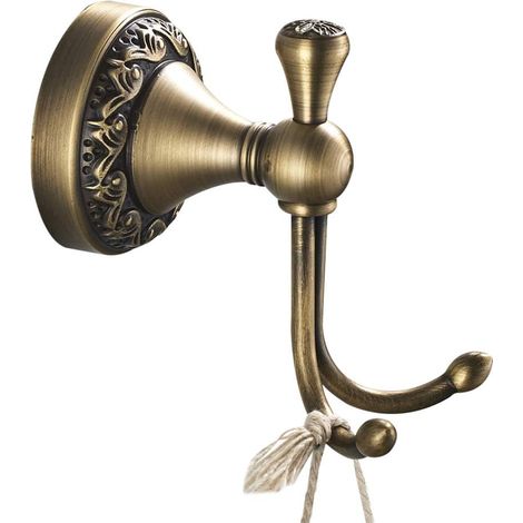 Crochet Double Mural pour Peignoir Salle de Bain WC en Laiton Base Sculptée Patère Double de Couleur Bronze Économie d’Espace pour Entrée Armoire Toilette Chambre (1/5)