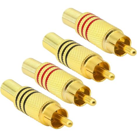 Fiche Audio RCA, AV stéréo mâle plaqué Or avec Ressort coaxiale Audio sans Soudure Adaptateur （4-Pack）