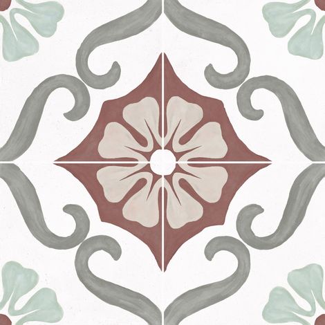 Carrelage effet Carreau ciment Florentis Rouge 22,3x22,3x0,9 cm Soriel - Sol et mur intérieur (vendu par carton de 0,65 m²) - RO'MA CARRELAGE