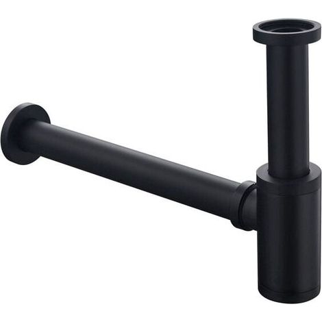 Drain d'évier de salle de bains rond en laiton, piège en forme de P en forme de bouteille, tuyau de vidange, noir mat (1/4)