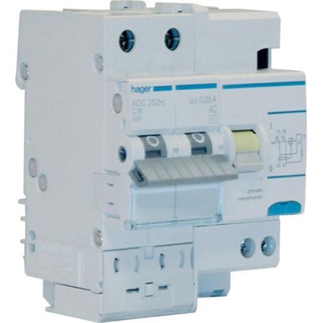 Interruttore automatico magnetotermico differenziale 2 poli 30 ma tipo ac 10 a 4.5 ka curva c 4 m. din hager adc220h
