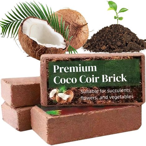 Coconut Brick, Compressed Coconut Fiber Bricks, 4pcs Compressed Coconut Bricks, Coconut Fiber Block, Coconut Fiber, Coconut Soil for Planting (1/5)