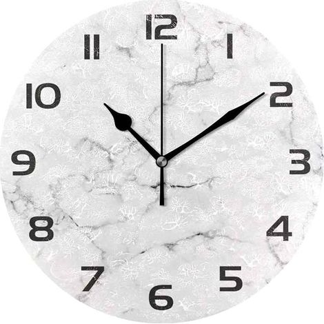 Moderne runde Marmorwanduhr (30 cm Durchmesser), batteriebetriebene runde Tischuhr für das Wohnzimmer, geräuschlose dekorative Uhr