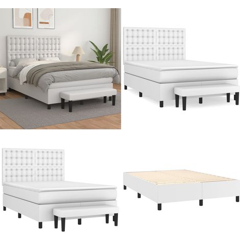 Boxspringbett mit Matratze Weiß 140x200 cm Kunstleder - Matratze - Kunstlederbett (1/5)