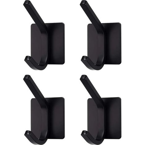 Gancho adhesivo de alto rendimiento fabricado en acero inoxidable negro (1 gancho x 4 unidades)
