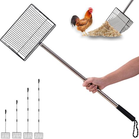 Pelle à crottes pour le nettoyage extra large de 25cm, Accessoires pour poulailler, longueur : 170cm, avec tamis à mailles fines de 7 mm, débris du sable Pelle à litière (1/5)
