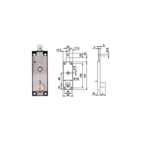 SERRATURA PER SERRANDE BASCULANTI CILNDRO FISSO QUADRO MANIGLIA 643- - mm.157x15x55h. (643150) - 2 pezzi ISEO