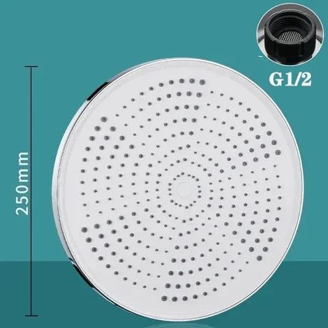 (Douche Silver-b top) Ensemble de douche de plafond à grand panneau de 25 cm (10 pouces) avec pommeau de douche à jet puissant et à 3 modes, haute pression, effet pluie, en ABS. (1/5)