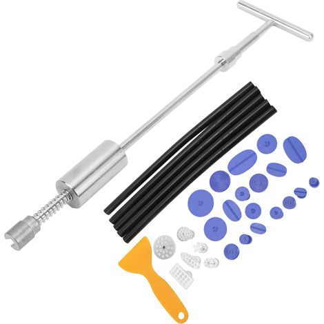 Kit de 33 pièces de débosselage sans peinture, extracteur en T avec ventouses et spatule, réparation de carrosserie automobile. (1/5)