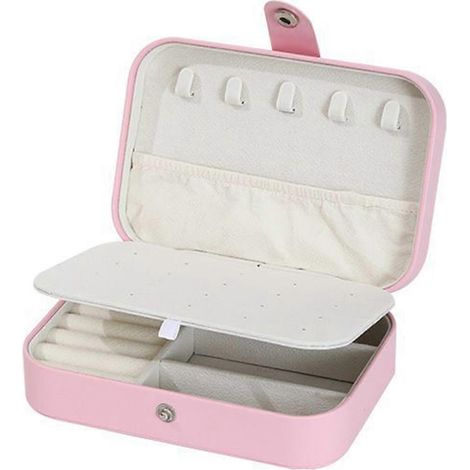 Boîte à bijoux de voyage pour femme, organisateur de bijoux portable pour bagues et boucles d'oreilles - Mini boîte à bijoux compacte avec crochets anti-nœuds et doublure en velours doux - Rose (1/5)