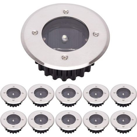 LED-Solar-Bodenlampe, 10 Stück, Außenleuchte, Straßenlaterne, Erdleuchte, wasserdicht IP65 (kaltweiß, rund) [Energieklasse A+]