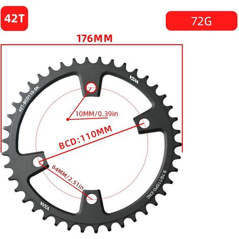 42T Plateau de vélo monovitesse 4 trous à griffes, entraxe 110 BCD, dents positives et négatives, pignon 36T58T compatible avec les transmissions 5/R7/8000 (1/5)