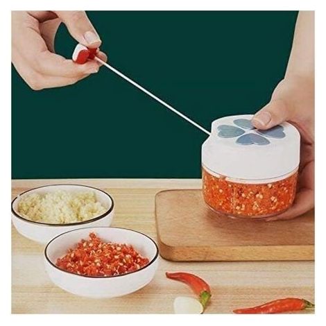 Mini-Küchenzerkleinerer, manueller Zwiebelschneider mit Zugseil, Gemüseschneider, blaue Farbe PZCC (1/4)