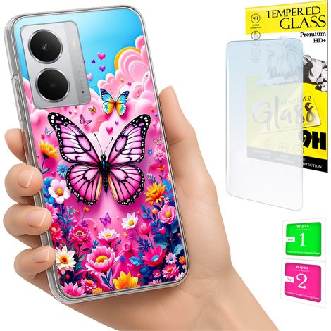 Coque pour Realme 14 5G / 14T 5G, coque arrière papillon avec photo et verre 9H (1/5)