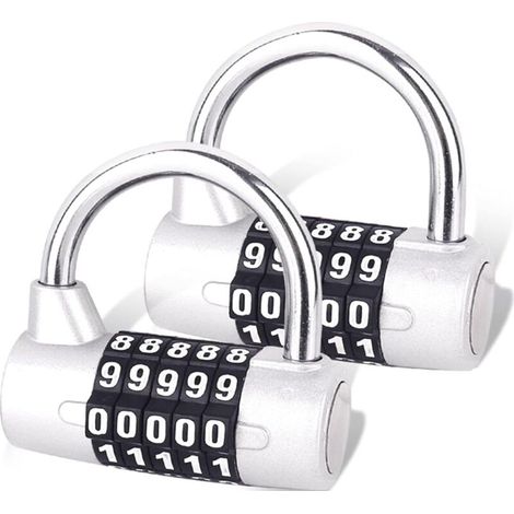 Serrure à combinaison à 5 chiffres, cadenas de gymnastique, serrure à combinaison remplaçable pour casiers scolaires, boîtes à outils, clôtures, argent (2 pièces)
