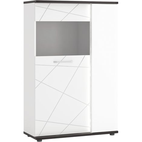 Highboard mit Beleuchtung, weiß Hochglanz mit Eiche schwarz, VISALIA-129 (1/4)