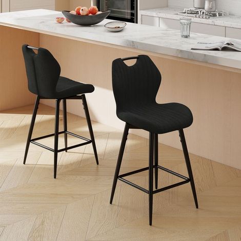 WAFTING Lot de 2 Tabourets de bar Pivotant, Hauteur d'Assise 65cm, Chaise de Bar avec Dossier et Repose-Pieds, Noir (1/5)