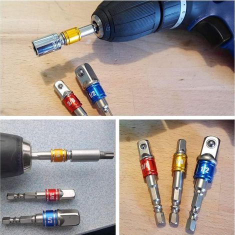 Adaptateur De Douille Hexagonale - 1 4 3 8 1 2 Pouces - Pour Perceuse Et Visseuse Sans Fil - Lot De 3 (1/4)