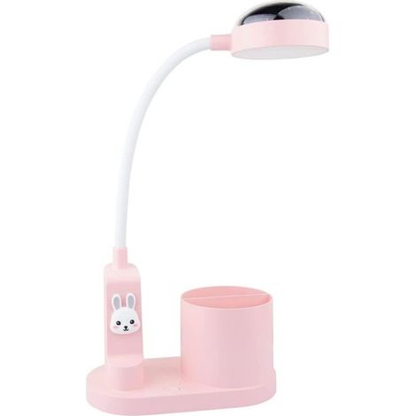 Lampe de Bureau Enfant, Lampe de Table D'étude avec Porte-Stylo, Lampe de Chevet à Changement de Couleur Automatique, Lampe de Lecture LED Rechargeable Dimmable pour Enfants (Rose) (1/5)