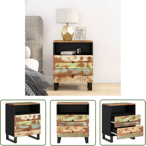 The Living Store Nachttisch 50x33x62 cm Altholz Massiv & Holzwerkstoff - Industrieller Nachttisch - Altholz Tisch - Recyclingmöbel - Vintage Nachttisch - Wohnzimmer Dekoration (1/5)