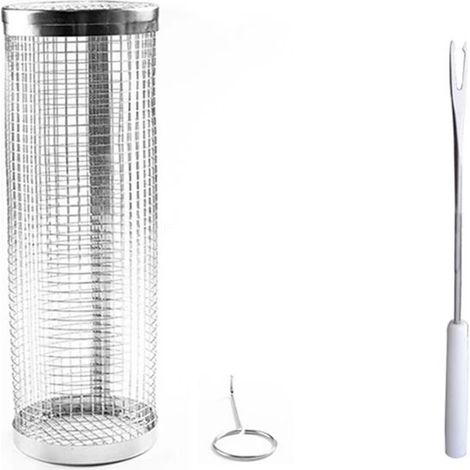 Panier à griller portable à roulettes, grille en acier inoxydable, cylindre de cuisson, compatible avec tous types de légumes, style français. (1/5)
