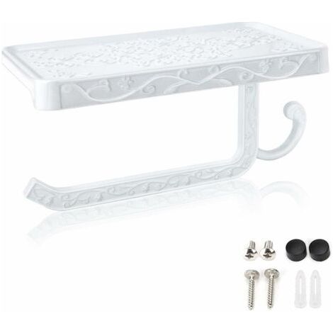 Porte-Papier Toilette Mural, Support Papier Toilette avec Plateforme de Rangement pour Salle de Bain WC, Blanc