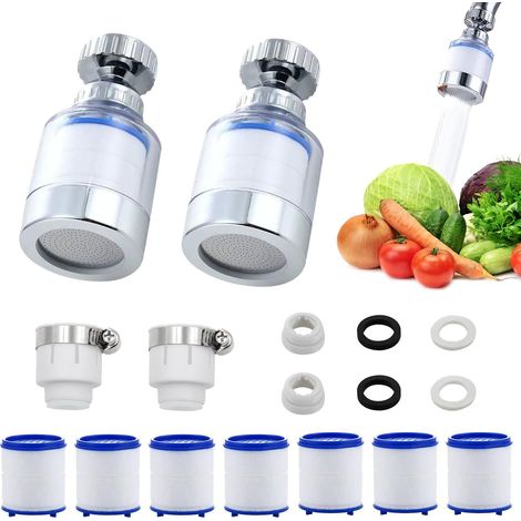 2-Piece Anti-Limescale Faucet Filter, Anti-Limescale Faucet Filter, Faucet Water Filter with 7 PP Cotton Filter Elements, 360° Rotating Faucet Limescale Filter, Faucet Water Filter (1/5)