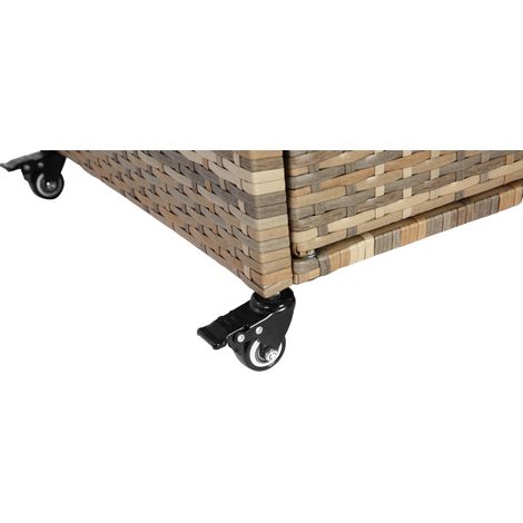 Table de bar d'extérieur, chariot de bar en osier avec rangement, desserte de terrasse avec plateau en acier, seau à glace inclus, roulettes verrouillables, panier latéral pour jardin, piscine et cour